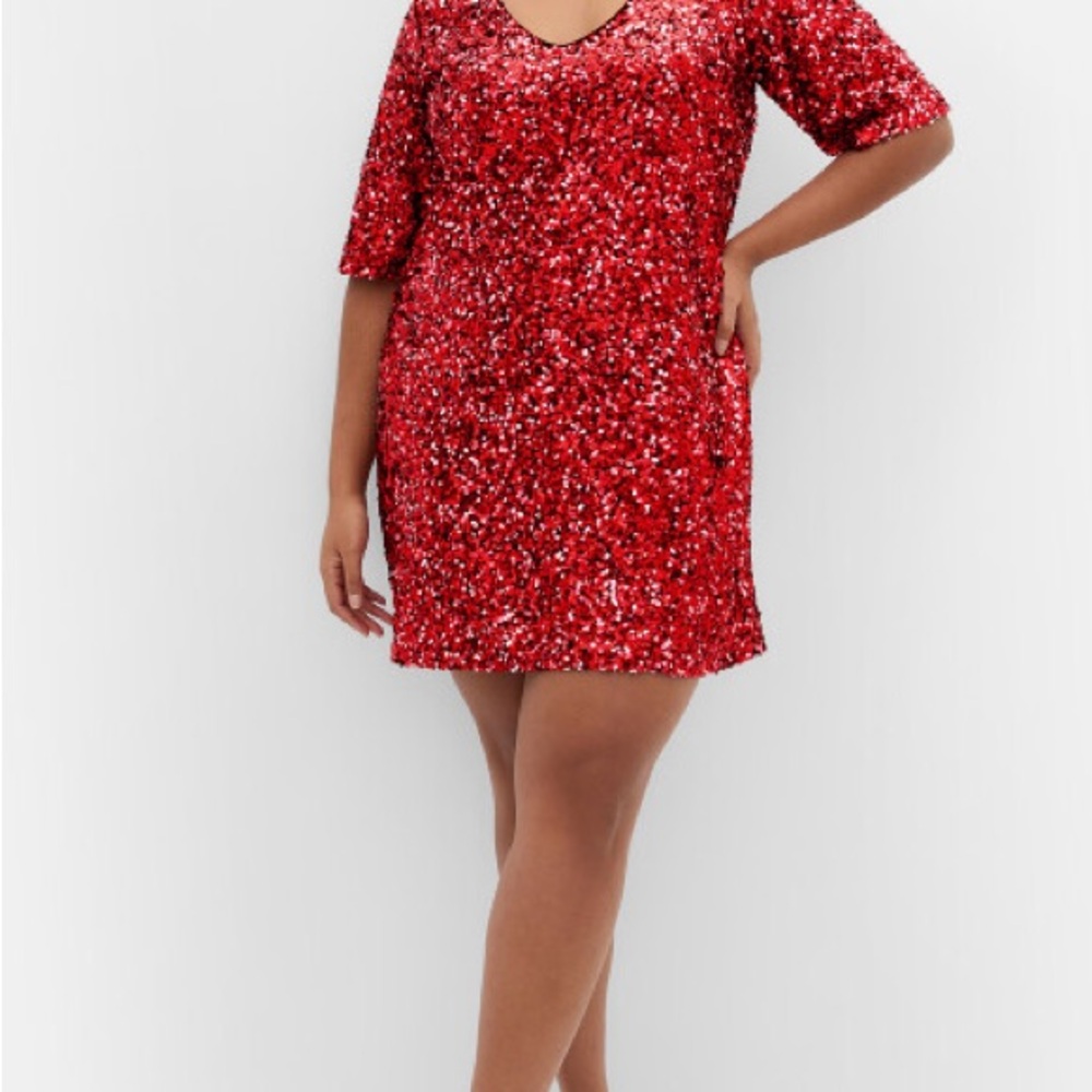 Red Sequin City Chic Dress